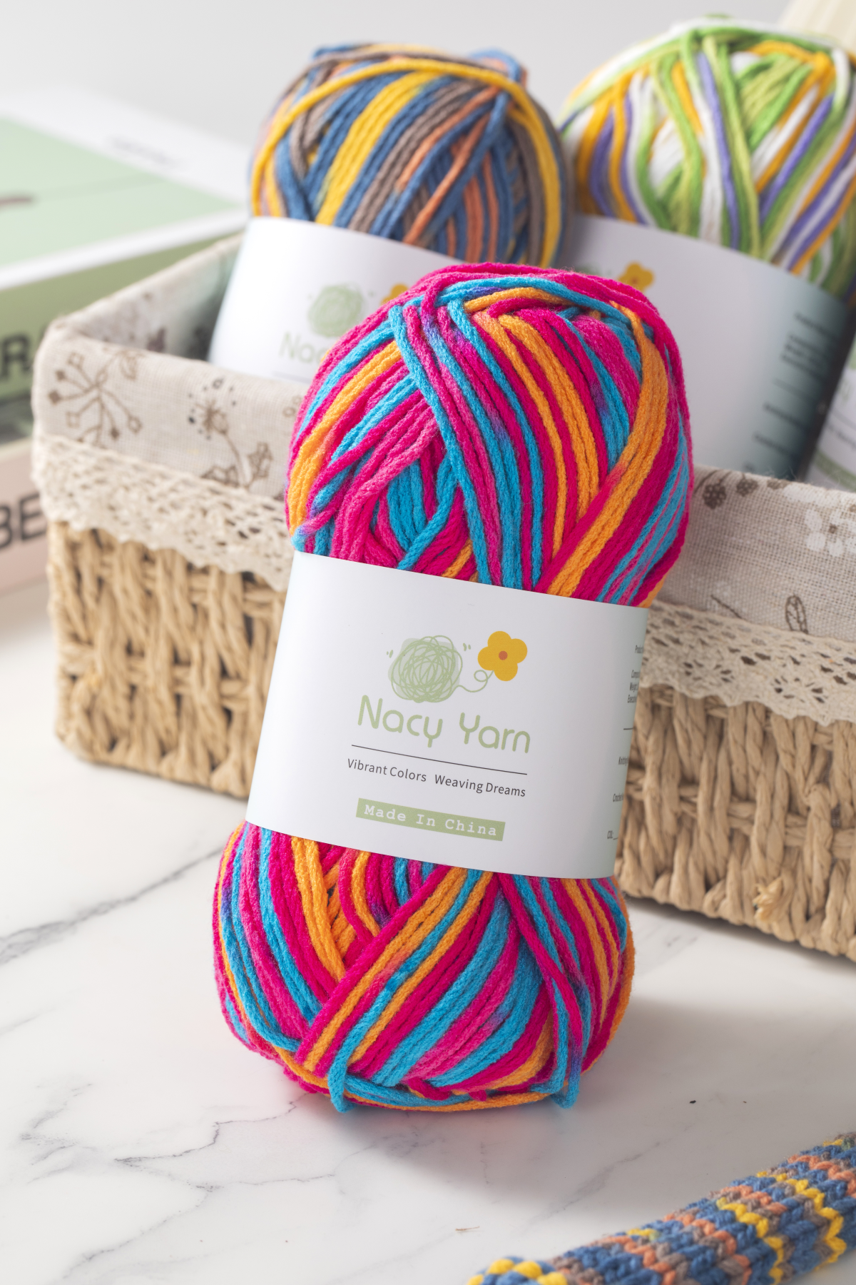 Soft acrylic hand-knitted yarn(Summer’s Vitality - 4 summer colors)